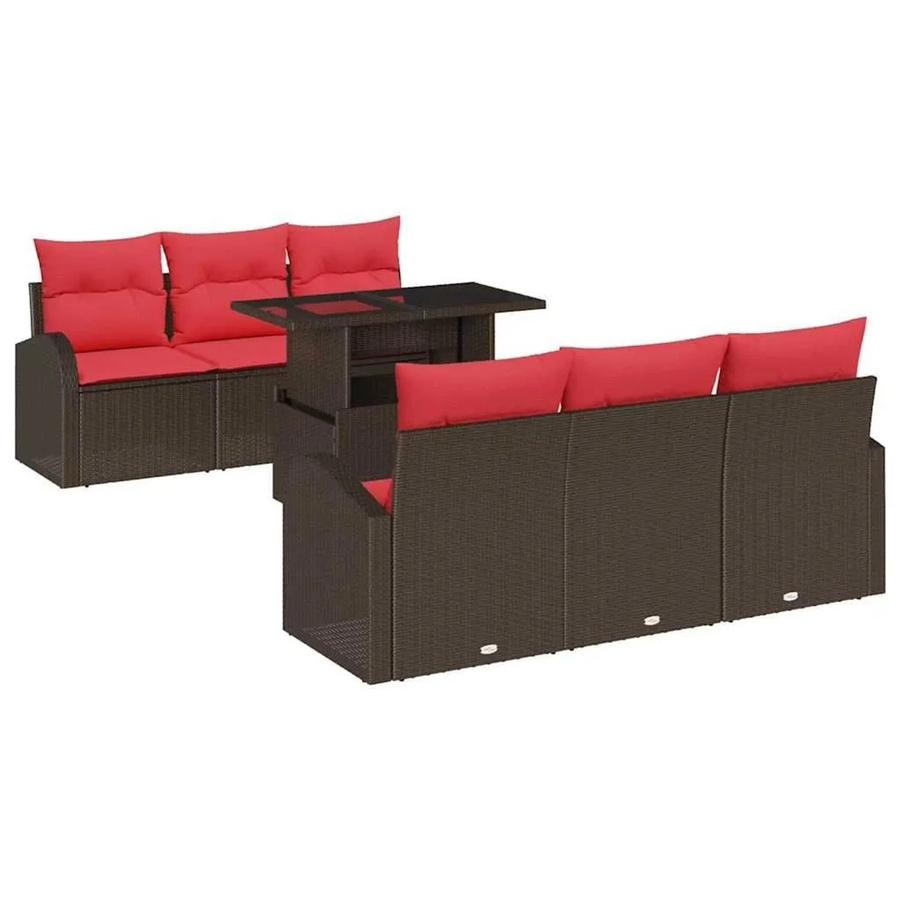 vidaXL Gartenmöbel-Set aus Polyrattan in L-Form mit 7-teiligem Polster-Set und Couchtisch in Braun - Bild 2