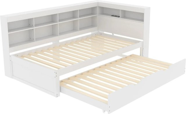 Merax Schlafsofa Ausziehbett mit USB-Anschluss in Weiß und Grau, B/T/H: 90 x 200 x 65,25 cm - Bild 1