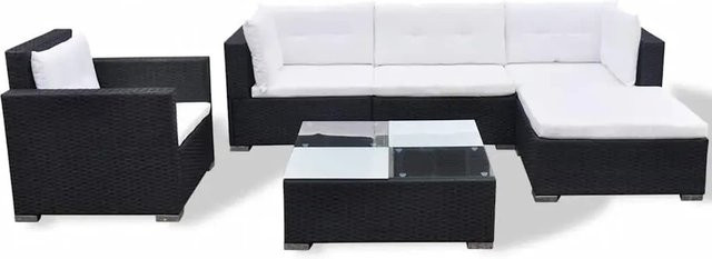 vidaXL 6-teiliges Garten-Lounge-Set in L-Form aus Poly-Rattan mit Kissen und pulverbeschichtetem Stahlrahmen in Schwarz - Bild 1