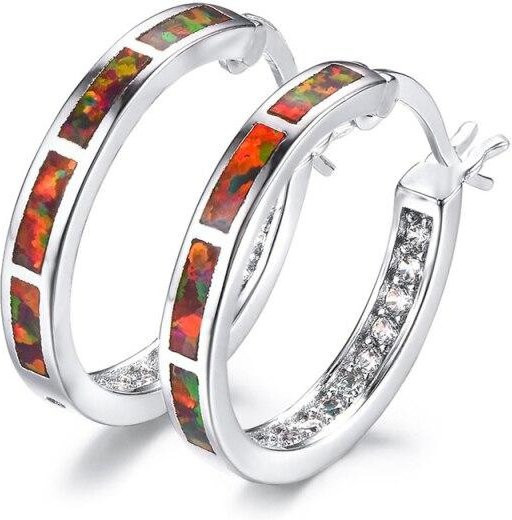 Ohrringe Stud Hoop, Blau Feuer Opal, Silber, Kristall, Damen - Bild 1