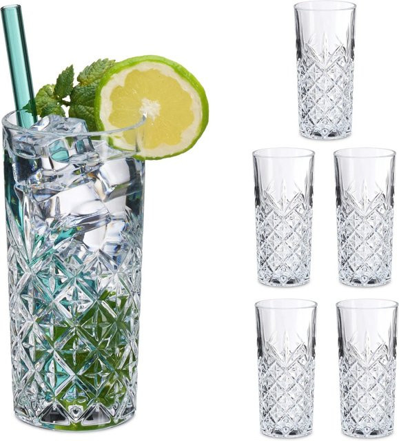 Relaxdays 6er Set Highball-Gläser aus Glas in Transparent, spülmaschinengeeignet - Bild 1