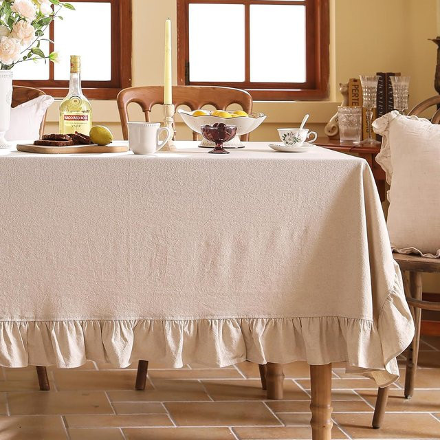 Waschbare Tischdecke aus Baumwolle in Weiß und Orange, rechteckig, ideal für Hochzeit, Party und Dekoration - Bild 1
