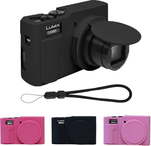 Stoßfeste Silikonhülle für Panasonic Lumix TZ99 ZS99 Kamera mit Objektivdeckel und Handschlaufe in Pink oder Black - Bild 1
