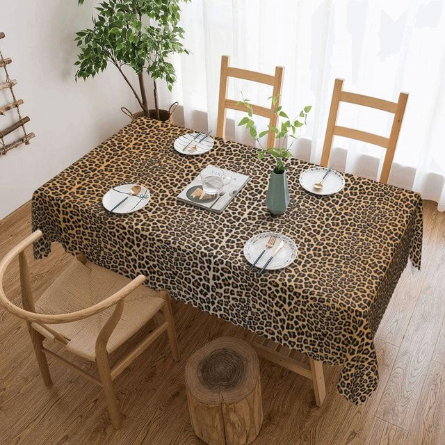 Wasserdichte rechteckige Tischdecke mit Leopardenmuster von Beau Maison in Beige, B/T: 137 x 183 cm - Bild 1