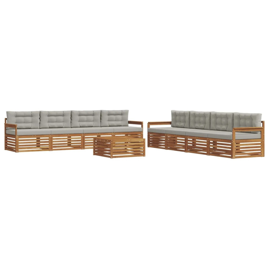 vidaXL Outdoor-Sofagarnitur aus Akazienholz mit Kissen, 9-teiliges Set in Braun und Hellgrau - Bild 2