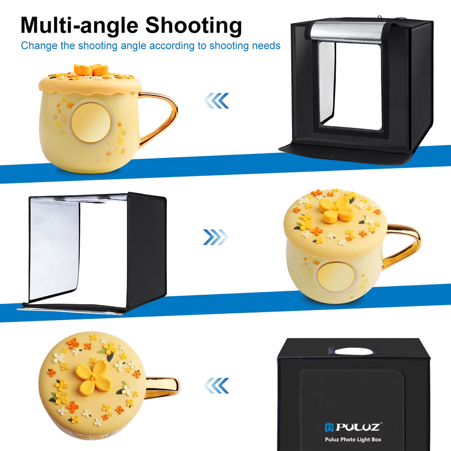 PULUZ Studio-Fotobox Set mit 24 W dimmbarer LED-Beleuchtung 5500 K Weiß und 6 farbigen Hintergründen, Breite: 40 cm - Bild 6