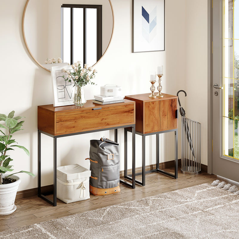 HOMCOM Konsolentisch im modernen Industriedesign mit Schublade, B/T/H: 80 x 30 x 76 cm, Natur/Schwarz - Bild 2