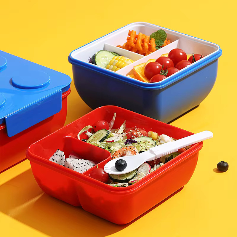 JUSTINLAU Tragbare Bento-Box aus Kunststoff mit versiegelbarem Deckel, bunte Baustein-Optik, rot/mehrfarbig - Bild 2