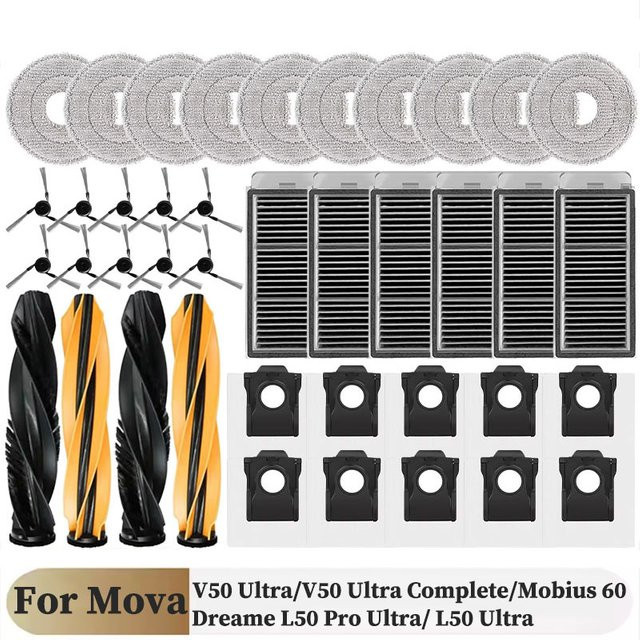 Bürstenfilter und Mopptuchbeutel Set für Dreame L50 Pro Ultra, L50 Ultra RLL94CE und MOVA V50 Ultra/V50 Ultra Complete sowie MOVA Mobius 60 in Weiß - Bild 1