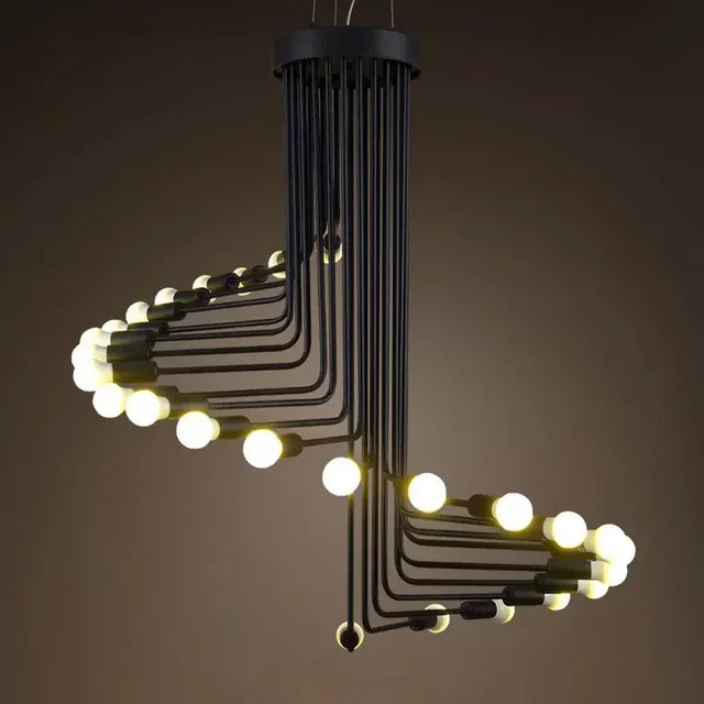 JIANKEXING Nordischer LED-Kronleuchter in Schwarz aus Eisen als Spiral-Pendelleuchte für Kaffee Bars und Restaurants - Bild 1