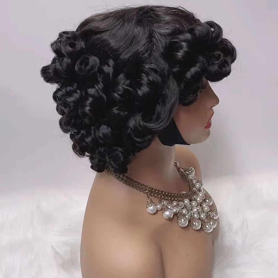HJ WEAVE BEAUTY Pixie Cut Rose Curly Perücke, Echthaar, Kurz, mit Pony - Bild 5