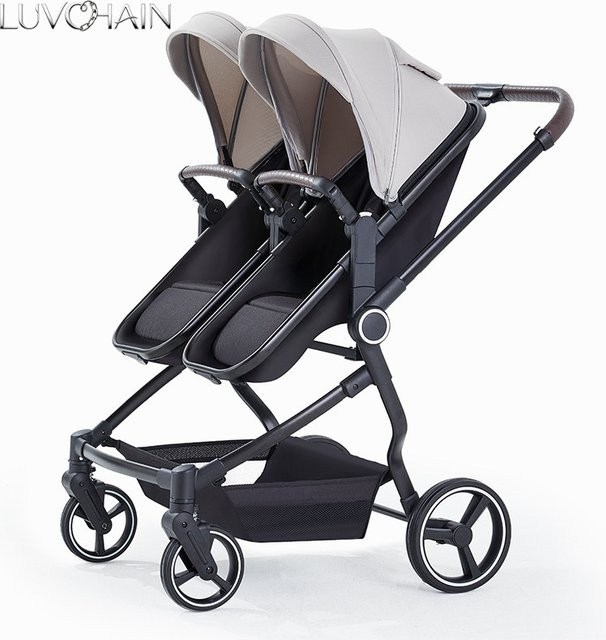 LUVCHAIN Multifunktionaler All-in-One Zwillingskinderwagen, klappbarer Doppel-Kinderwagen in Schwarz - Bild 1