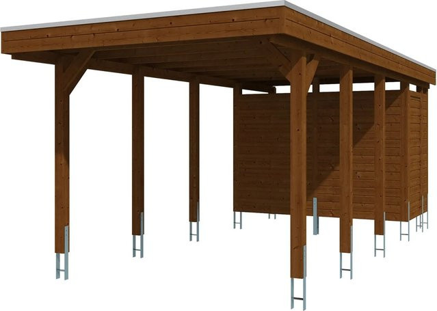 SKANHOLZ Carport Friesland aus Fichte mit Abstellraum und Flachdach, Farbe: Nussbaum/Braun, B: 320 cm, T: 708 cm - Bild 3