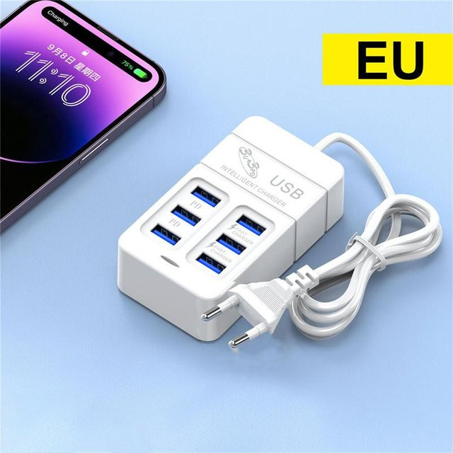 YJMP Multiport USB-Ladegerät mit 35 W Schnellladung und 6 USB-Ports inklusive USB-C, Farbe: Weiß, EU-Stecker - Bild 1