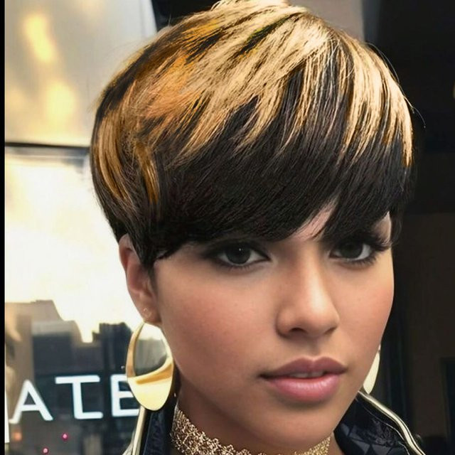OYM HAIR Pixie-Schnitt Haarperücke, schwarz-blond, mit Pony, Damen - Bild 1