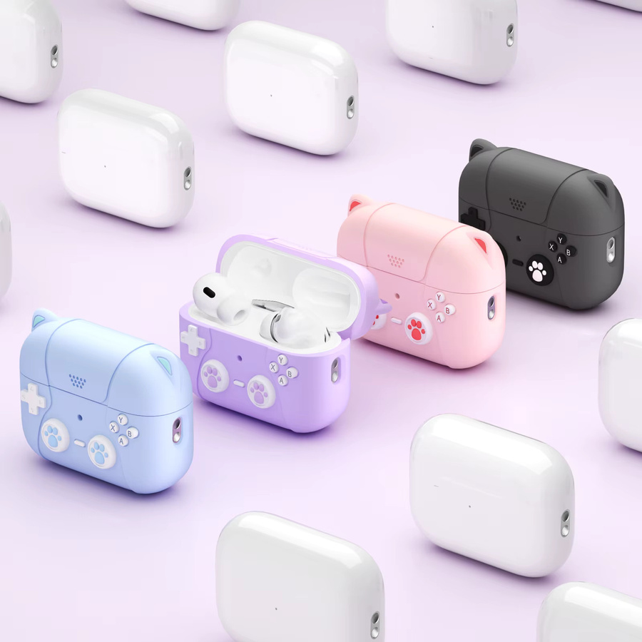 Silikon Schutzhülle im Anime Katze Design für Apple AirPods Pro 3, Farbe: Lila - Bild 3