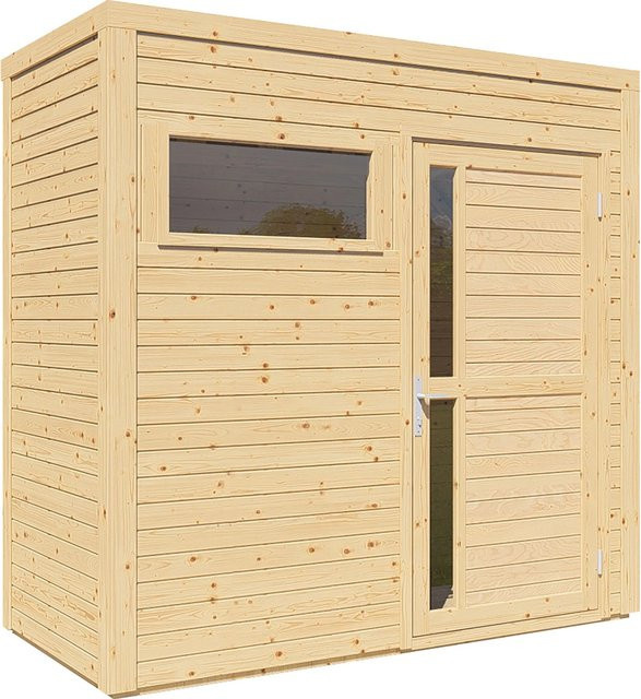 Bertilo Holz-Gartenhaus Cubus 1 in Natur mit Sicherheitsglas und Zylinderschloss aus Massivholz, B/T/H: 234 x 115 x 220 cm - Bild 1