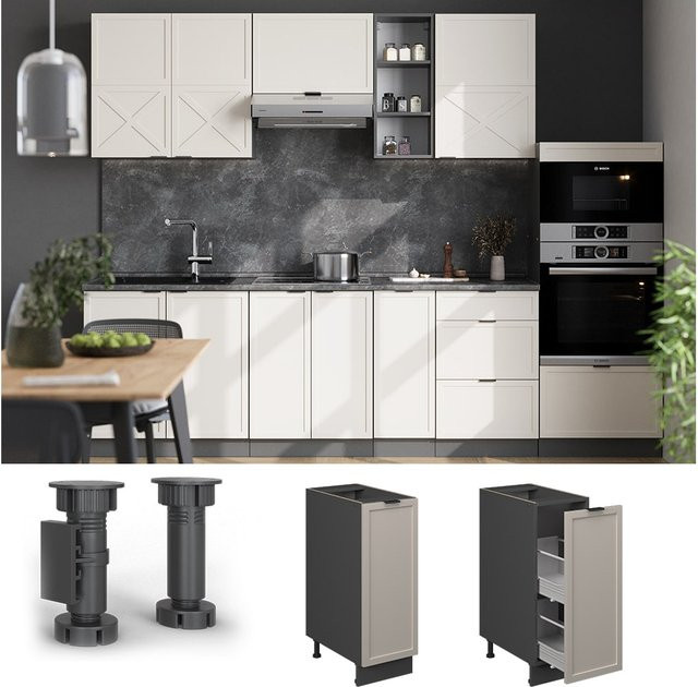 Vicco Apothekerunterschrank Fame-Line in Anthrazit, Grau und Beige mit Arbeitsplatte in Eiche, Breite: 30 cm, Tiefe: 30 cm, Höhe: 30 cm - Bild 1