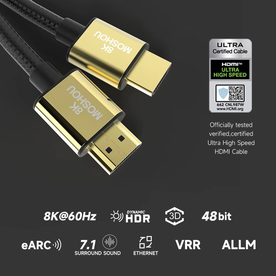 MOSHOU 2.1 Ultra High Speed HDMI-Kabel für 8K und 4K120Hz mit 48Gbps, eARC, Ethernet und HDR für Gaming und Soundbars - Bild 2