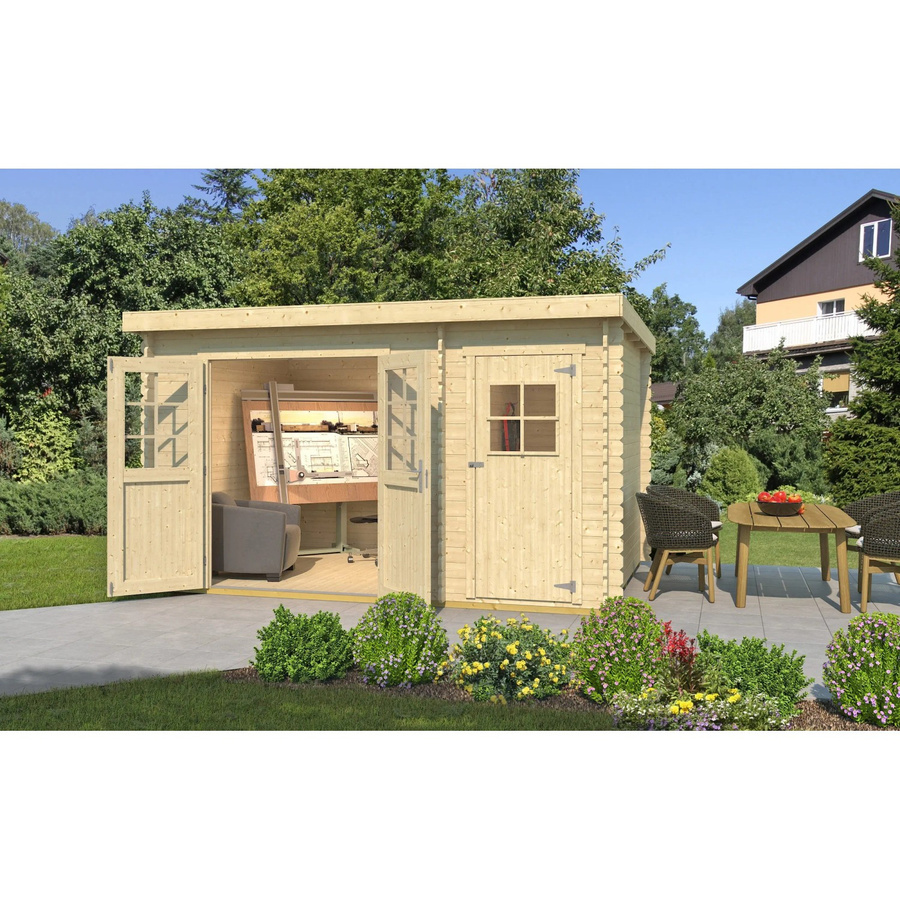 Weka Holz-Gartenhaus Brixen mit Flachdach in Natur, Blockbohlenbauweise mit 2 separaten Räumen, B x T: 370 x 250 cm - Bild 2