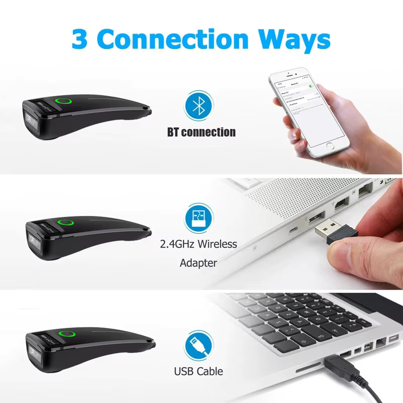 SYCREADER W7 Mini Wireless Bluetooth 2D Barcode Scanner, Tragbarer Handheld QR Code und 1D Reader mit Speicherfunktion, Schwarz - Bild 2