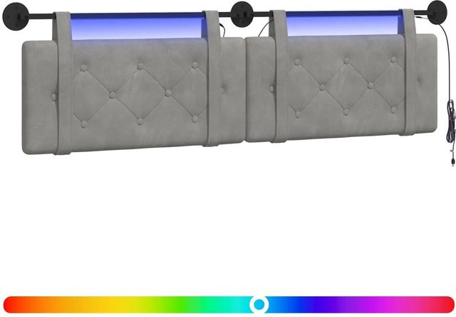 vidaXL Hängendes Kopfteil mit integriertem LED-Licht in Hellgrau aus Samt, B: 170 cm, H: 55 cm, T: 5 cm - Bild 1