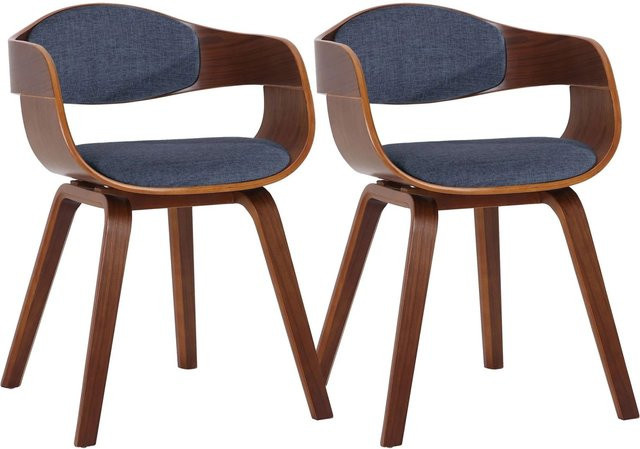 2er Set DELUKE LONDON Konferenzstühle aus Stoff und Holz in Blau und Walnuss, H: 73 cm, B: 49 cm, T: 46 cm - Bild 1