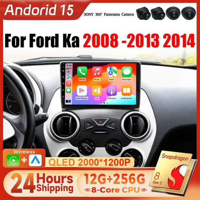 TIEYEZ Android 15 Autoradio für Ford Ka 2008-2014 mit GPS-Navigation, Android Auto, Carplay und WLAN in Schwarz - Bild 1