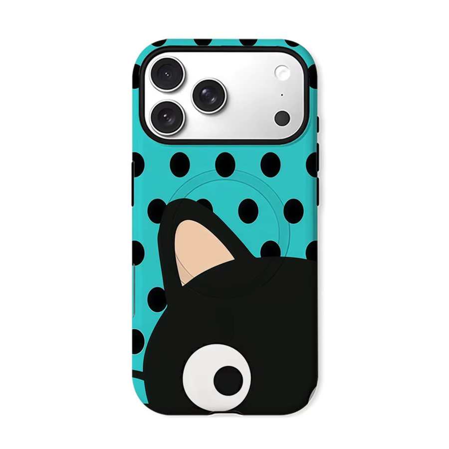 Aurbe Matte 2-in-1 MagSafe Hülle mit Film für iPhone 17 16 15 14 Plus Pro Max, Stoßfeste Hartschale, Türkis Polka Dot Katzen-Design - Bild 7