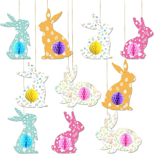 Meidding 5er Set Bunte Hase Wabenbälle aus Papier als Ostern Dekoration für Kinder - Bild 1