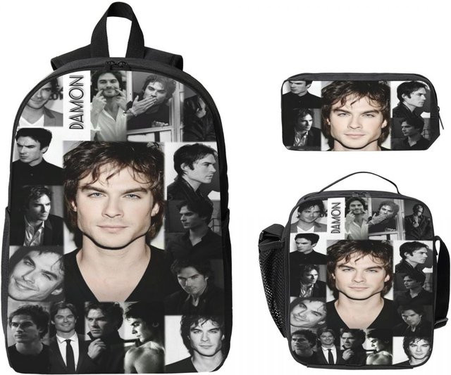 Damon Salvatore Schultaschen-Set für Kinder mit Rucksack, Federmäppchen und Brotdose von Fancy Style Studio, Mehrfarbig - Bild 1