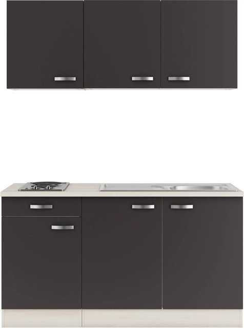 OPTIFIT Faro220 Miniküche in Anthrazit mit modernem Design und melaminbeschichteter Qualitätsspanplatte, Breite: 150 cm - Bild 1