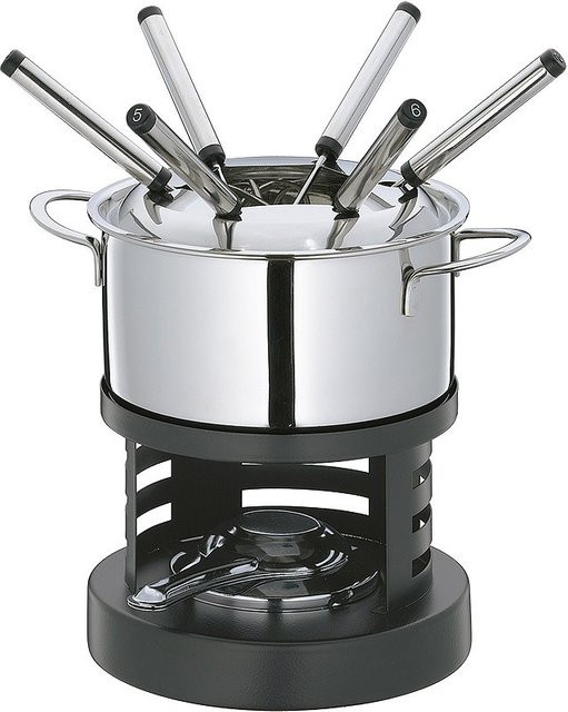 Küchenprofi Fondue Set LUZERN aus Edelstahl in Silber mit Spritzschutz und Gabelset für den Herd - Bild 1