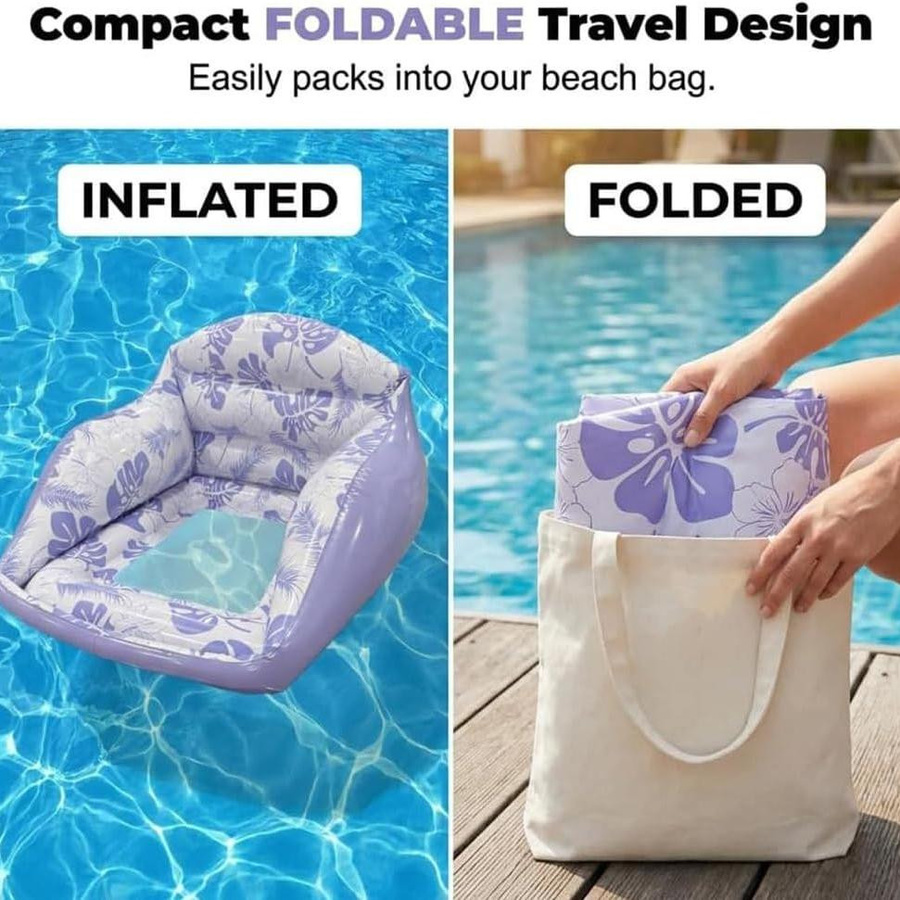 YDM Beauty Life 3-in-1 aufblasbarer Pool-Liegestuhl mit Getränkehalter und Netzgewebe in Violett - Bild 5