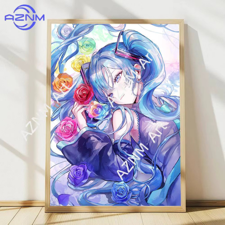 KAYOU Hatsune Miku Anime Leinwand Wandkunst mit floralem Motiv in Mehrfarbig - Bild 2