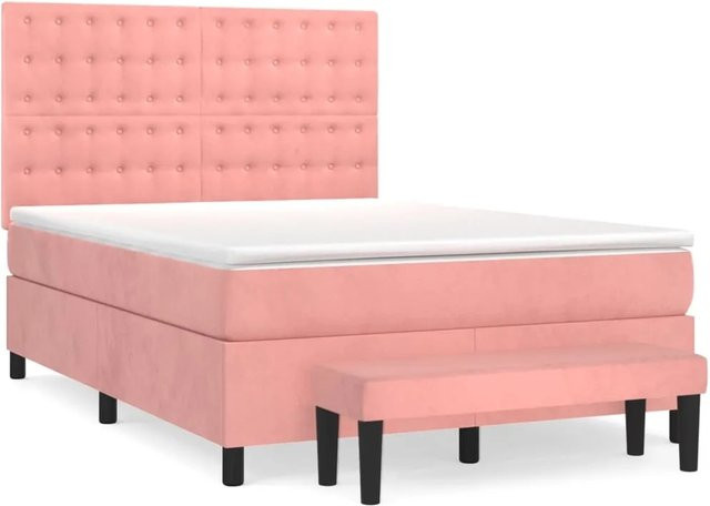 vidaXL Boxspringbett mit Matratze in Rosa, Hybridbett mit Taschenfederkern aus Samt, B/T/H: 140 x 200 x 144 cm - Bild 1