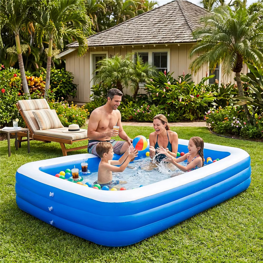HGTUGO Aufblasbarer Familienpool in Blau, rechteckiges Schwimmbecken für Erwachsene und Kinder, B/T/H: 262 x 60 x 18 cm - Bild 2