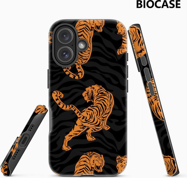 Potdemiel Handyhülle mit Orange-Tiger-Design in Orange und Schwarz, doppelschichtige Rückabdeckung kompatibel mit iPhone 18 17 16 15 14 13 12 Pro Max Plus - Bild 1