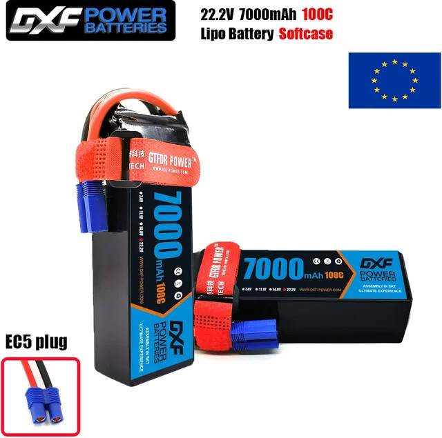 DXF 6S LiPo Batterie 22,2V 7000mAh 100C mit EC5 Stecker SoftCase in Schwarz für 1/8 Buggy Truggy Offroad RC Modelle - Bild 1