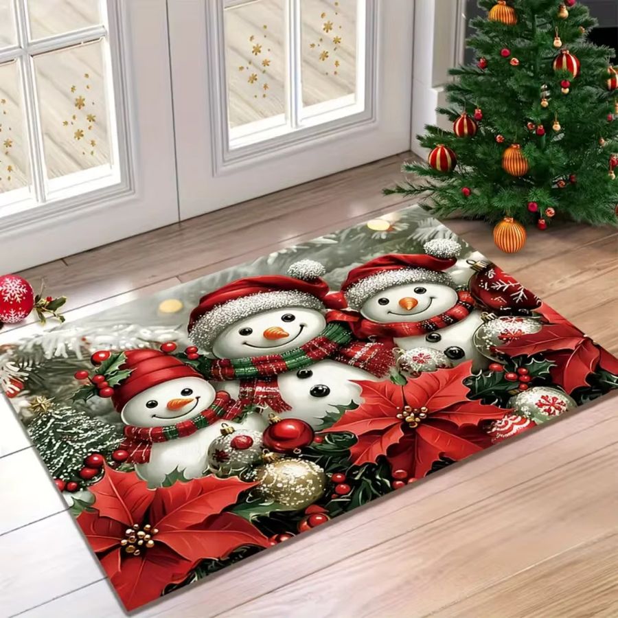 Rutschfeste und schmutzabweisende VIKAMA Fußmatte mit Weihnachtsschneemann-Motiv für Badezimmer und Balkon - Bild 3