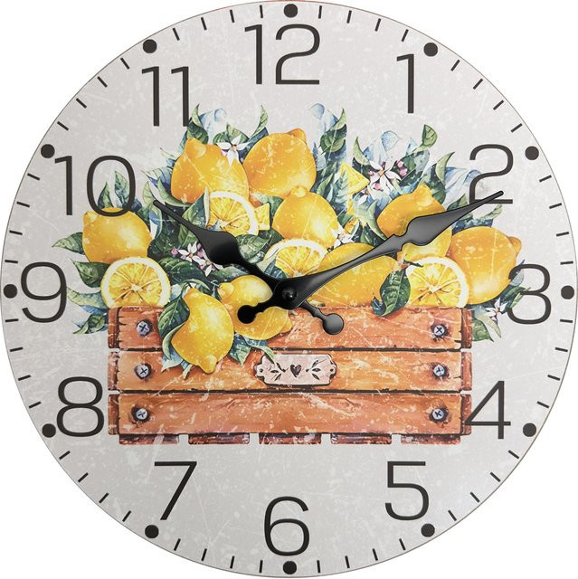 Linyi Toy Wanduhr mit Zitronenmuster in Gelb, analoges Quartzwerk, rund, Durchmesser: 25,4 cm - Bild 1