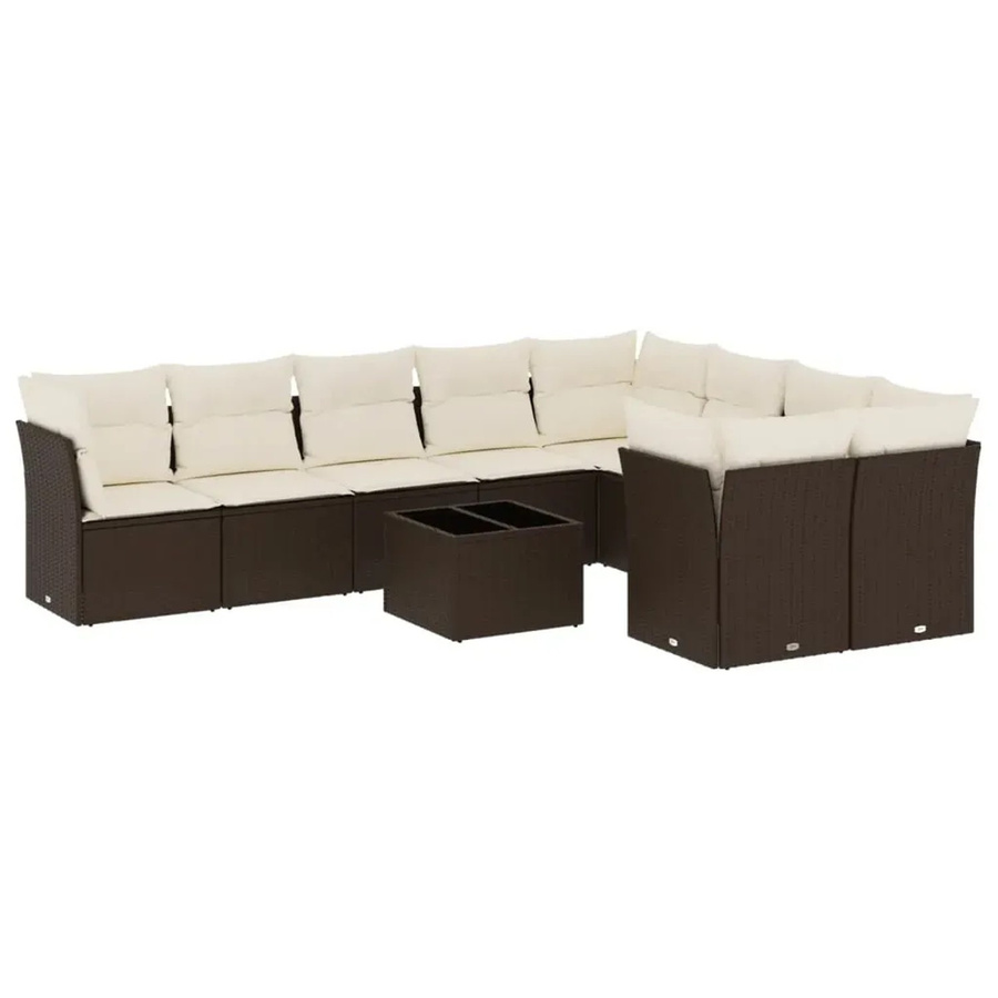 vidaXL 10-teilige Garten-Sofagarnitur aus Polyrattan in Braun mit Tisch und Polsterkissen in L-Form - Bild 2