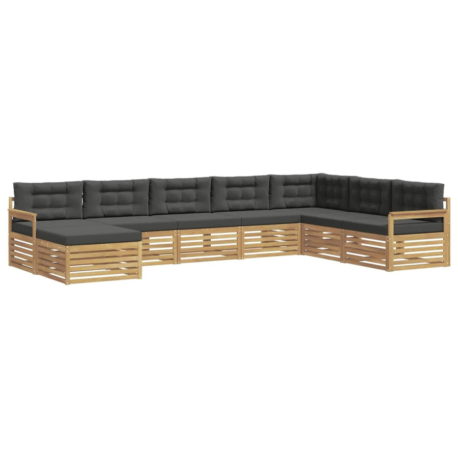 vidaXL Outdoor-Sofagarnitur 8-teilig in L-Form aus Akazienholz mit Kissen, Weiß und Anthrazit - Bild 2