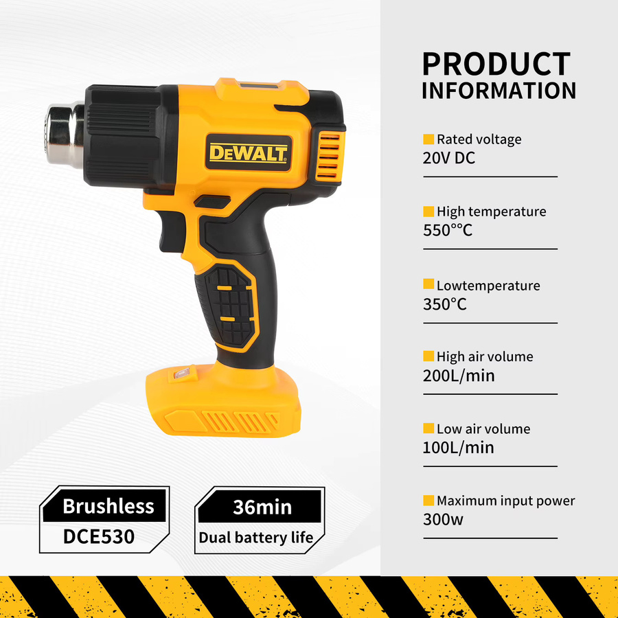 DeWalt Akku-Heißluftpistole DCE530 in Gelb mit 550 °C Temperaturregelung - Bild 5