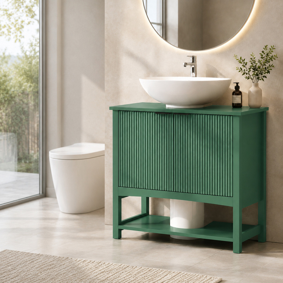 HOMCOM Badezimmer Unterschrank mit wellenförmiger Front und 2 Türen in Dunkelgrün, B/T/H: 65 x 32 x 62 cm - Bild 2