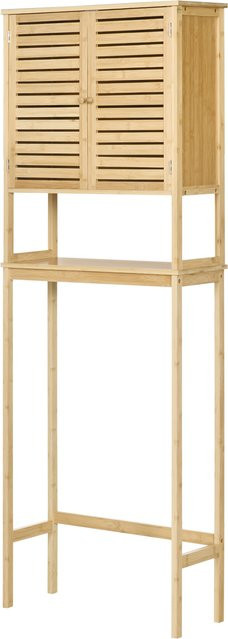 Aosom kleankin WC-Regal aus Bambus mit 2 Türen und offenem Regal, Farbe Braun, B/T/H: 60 x 23 x 173 cm - Bild 1