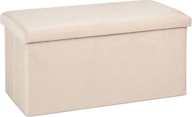 Relaxdays Sitzbank aus Samt in Beige mit Stauraum, faltbar, B/H/T: 77 x 38 x 39 cm - Bild 1