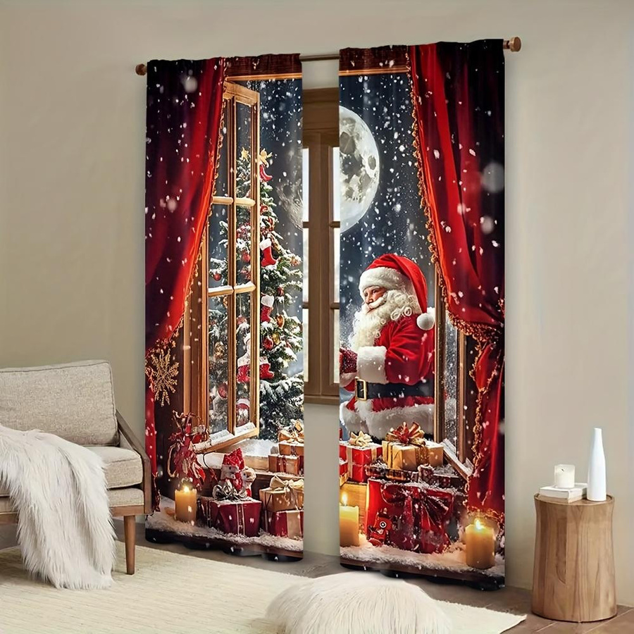 Set aus 2 halbtransparenten Polyester-Vorhängen mit Weihnachtssüßigkeiten-Kranz-Design in Multicolor, Breite: 100 cm, Höhe: 70 cm - Bild 4
