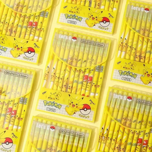 12-teiliges Pokemon Pikachu Gelschreiber-Set, gelb, 0,5 mm, löschbare Anime-Stifte für Kinder und Studenten - Bild 1