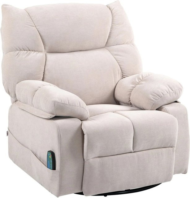 HOMCOM Relaxsessel mit elektrischer Massagefunktion, drehbar und mit Federsystem, Beige (Chenille-Stoff) - Bild 1